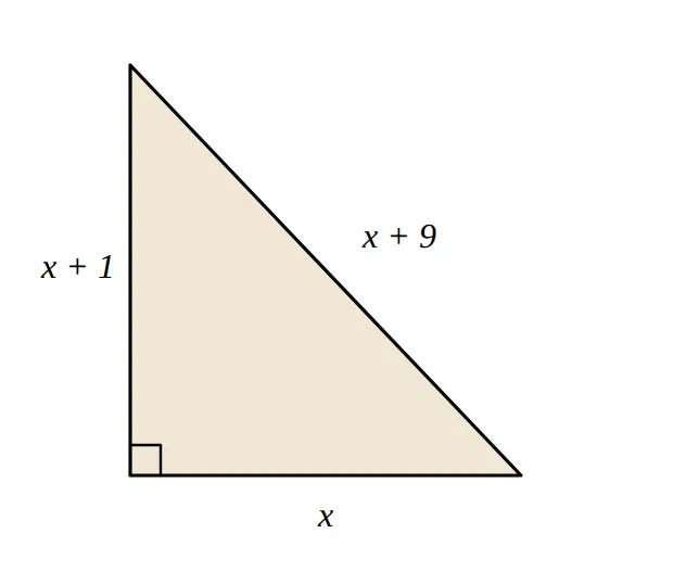 Right triangle with sides x, x + 1 and x + 9