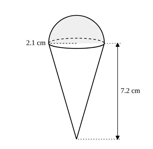 Cone of radius 2.1 cm and height 7.2 cm with a hemisphere on top
