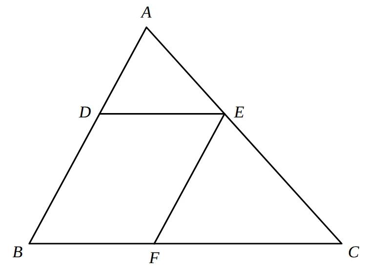 Triangle ABC with DE parallel to BC and EF parallel to AB