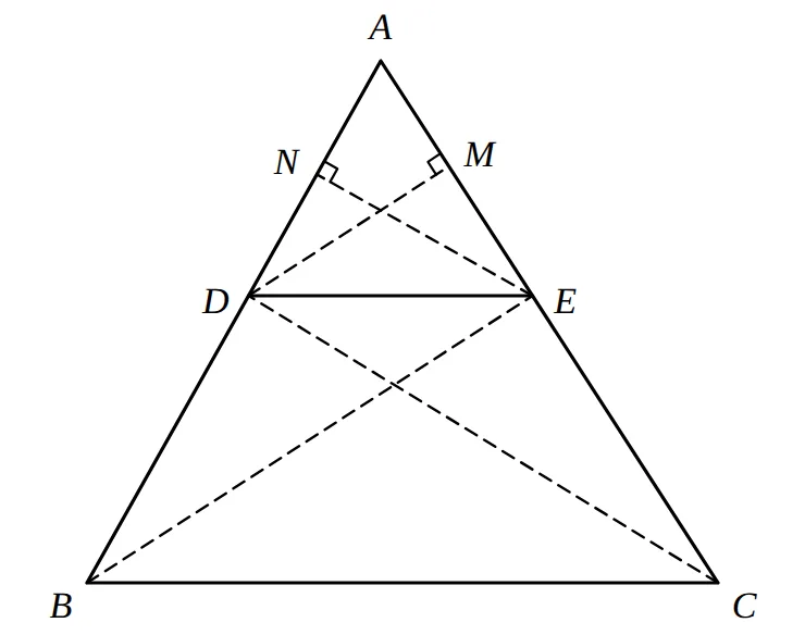 Triangle ABC with DE parallel to BC and construction lines