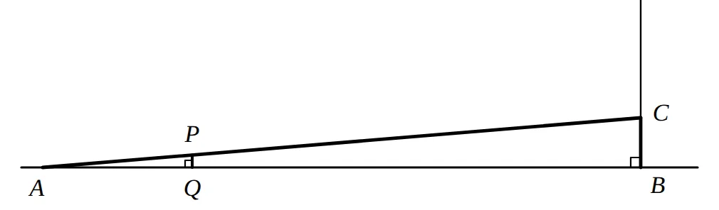 Sloping plank AC over ground AB, wall BC and support PQ