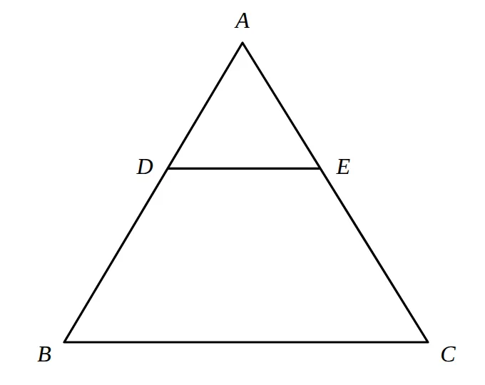 Triangle ABC with DE parallel to BC, D on AB, E on AC