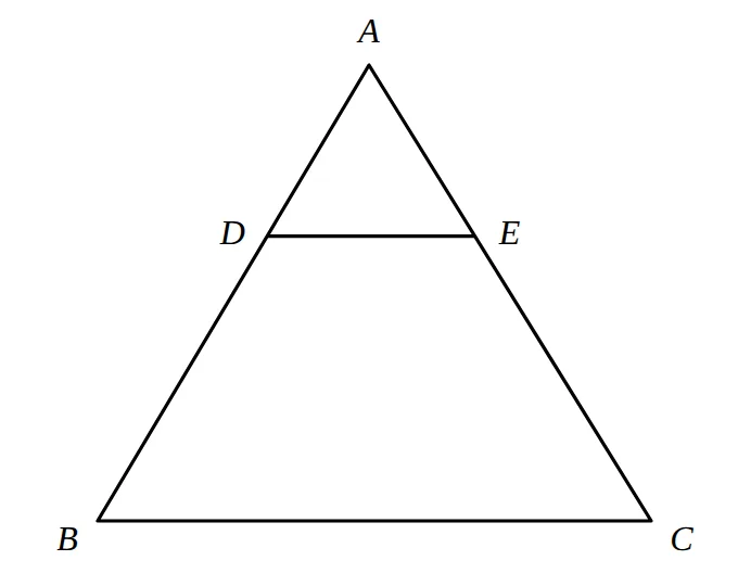 Triangle ABC with DE parallel to BC, D on AB, E on AC