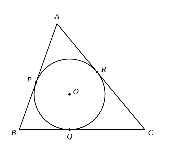 Incircle of triangle ABC, centre O, touching the sides at P, Q, R