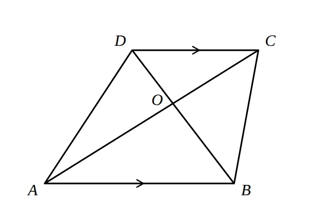 Trapezium ABCD with AB parallel to DC; diagonals AC and BD meet at O