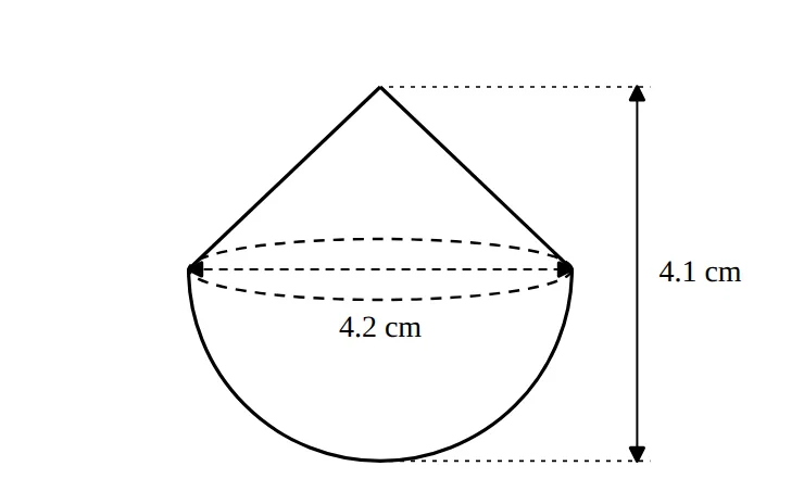 Top: cone on a hemisphere; diameter 4.2 cm, total height 4.1 cm