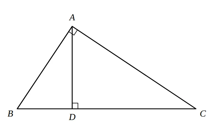 Triangle ABC right-angled at A, with AD perpendicular to BC