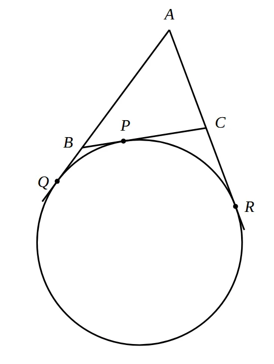 Triangle ABC; circle touches BC at P, AB and AC produced at Q, R