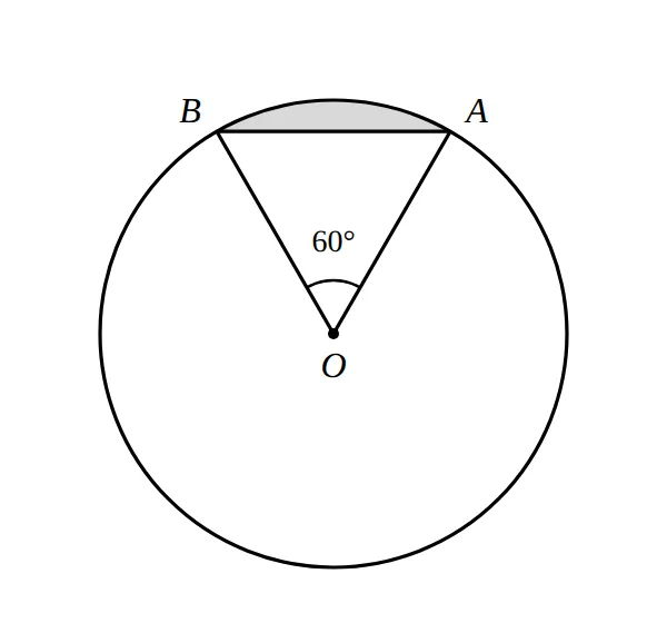 Circle with centre O, chord AB subtending 60 degrees; minor segment shaded
