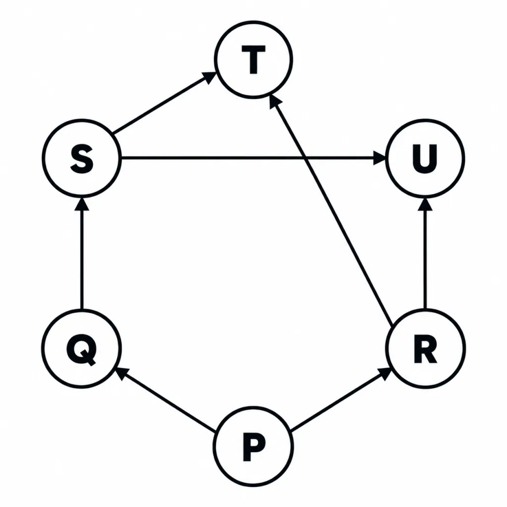 Desert food web of six organisms P to U joined by arrows