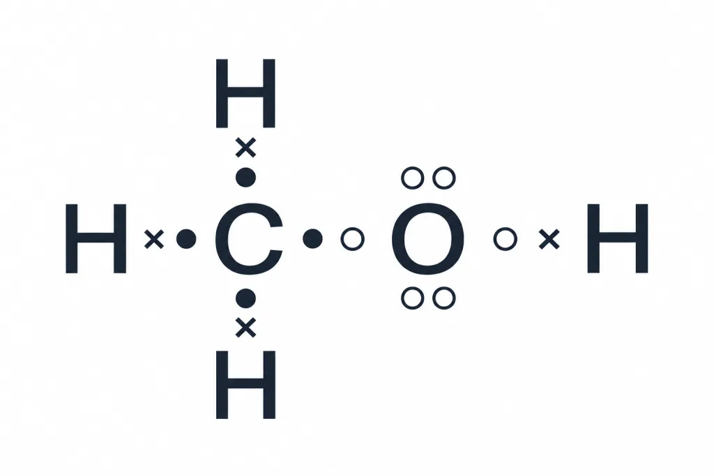 Electron-dot structure of a molecule with C, O and four H atoms