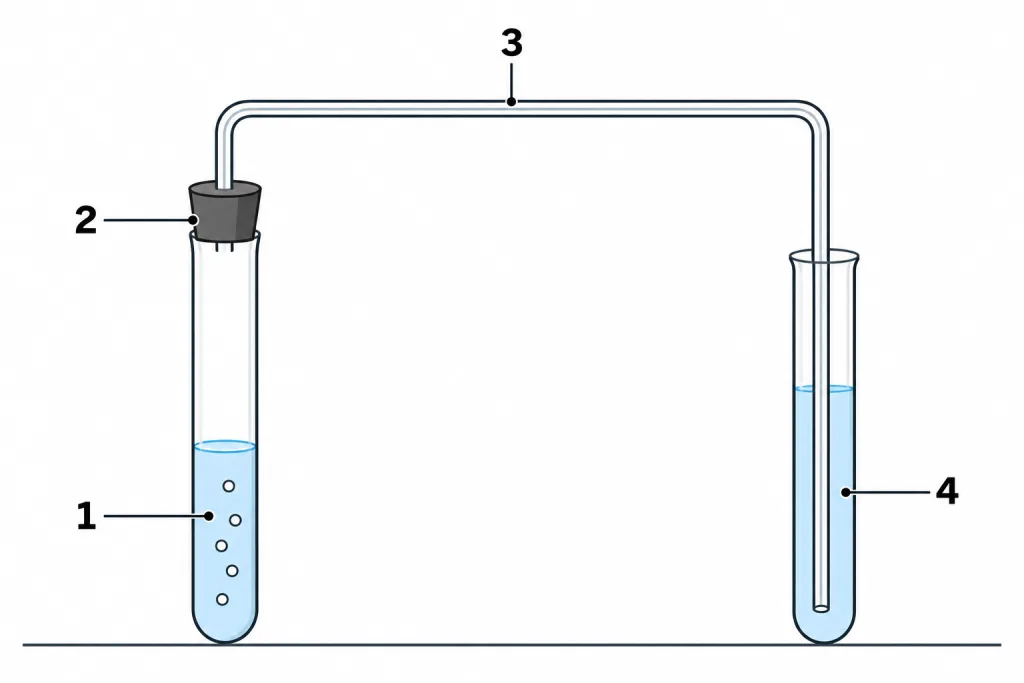Set-up with a delivery tube leading gas into a second test tube