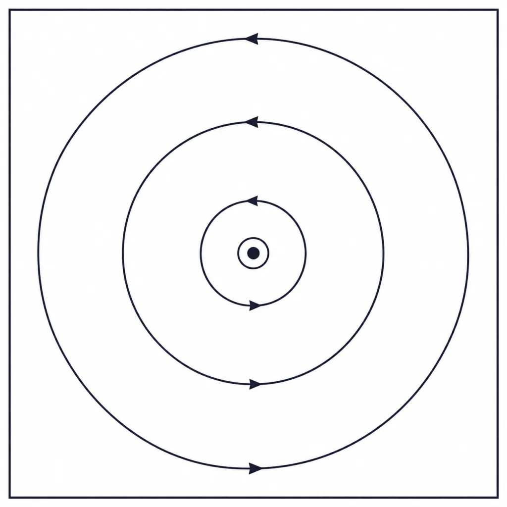 Concentric circles round a wire seen from above