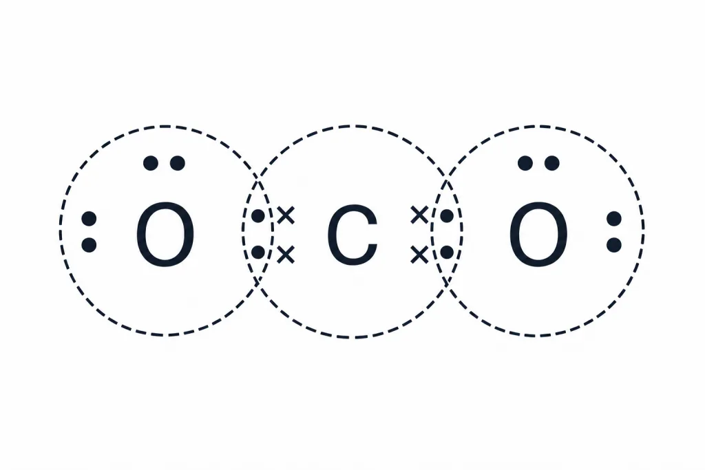 Electron dot structure of a carbon dioxide molecule