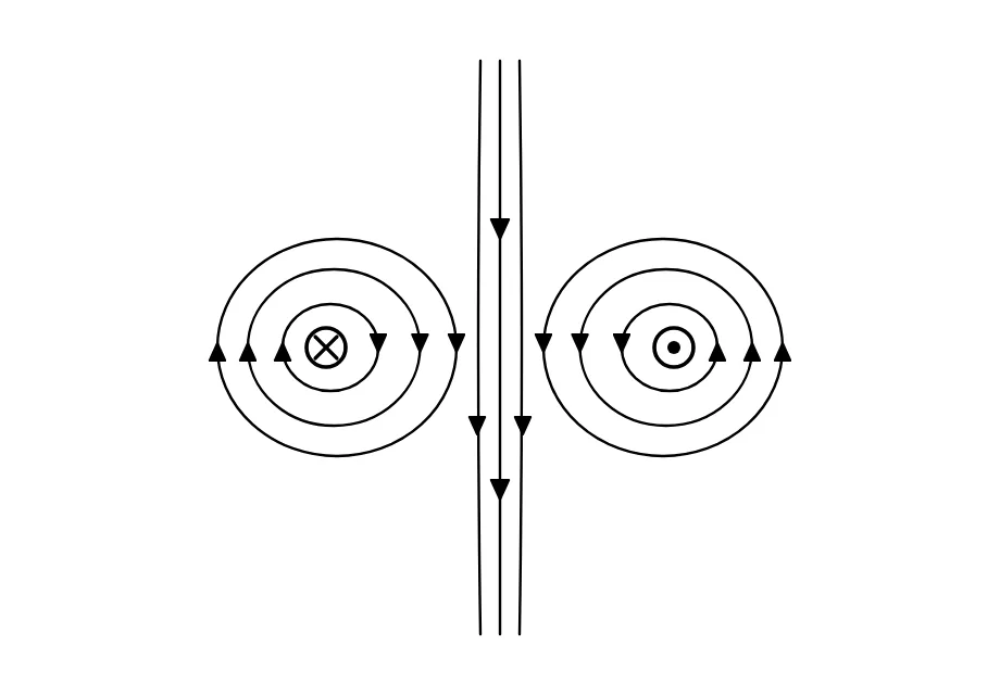 Field lines around two points where a loop crosses a sheet