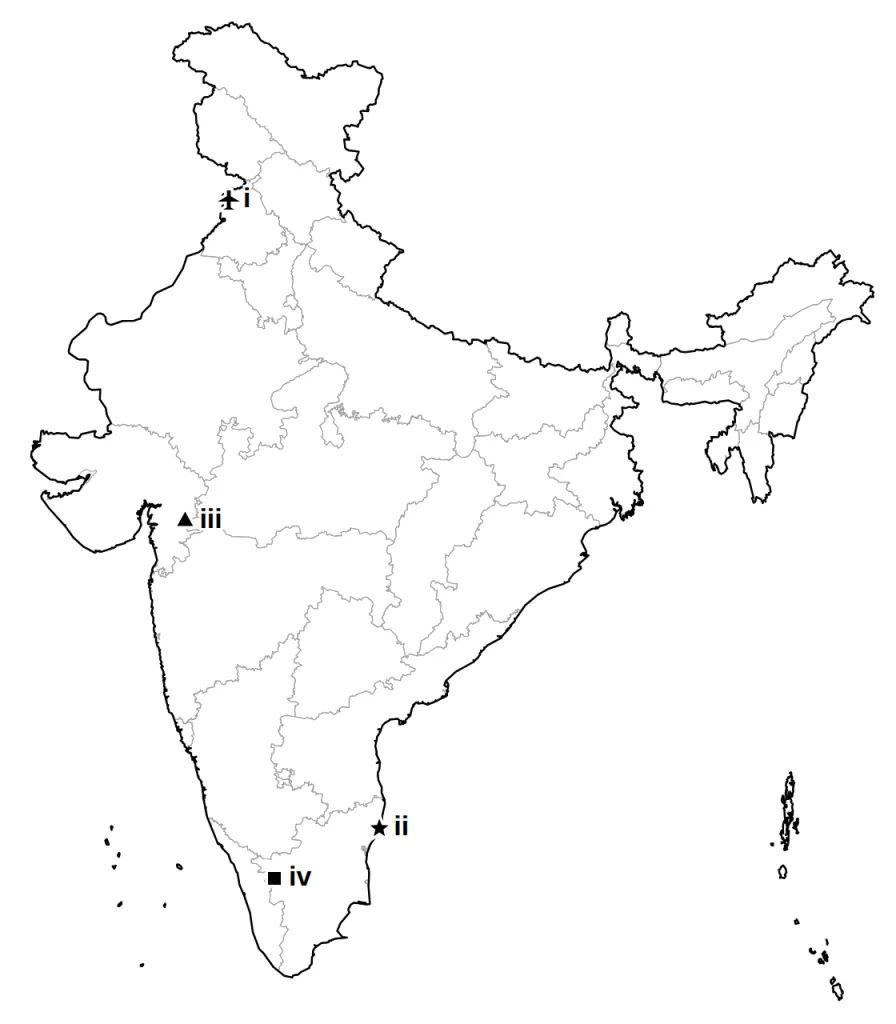 Answer map with the four places marked i to iv