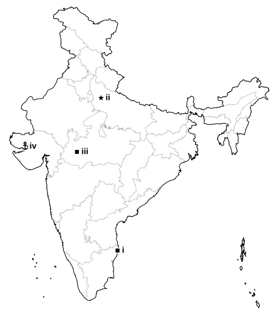 Answer map with the four places marked i to iv