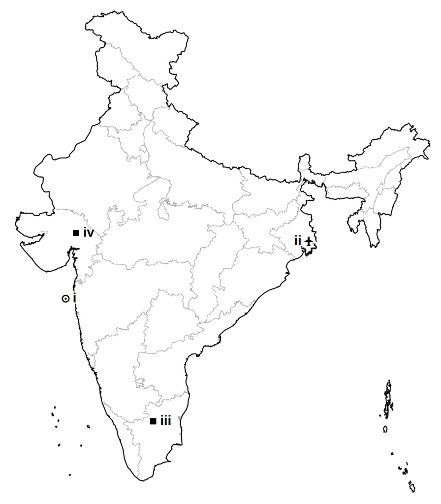 Answer map with the four places marked i to iv