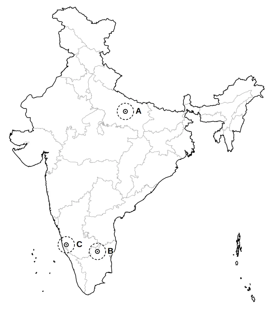 Answer map showing areas A, B and C