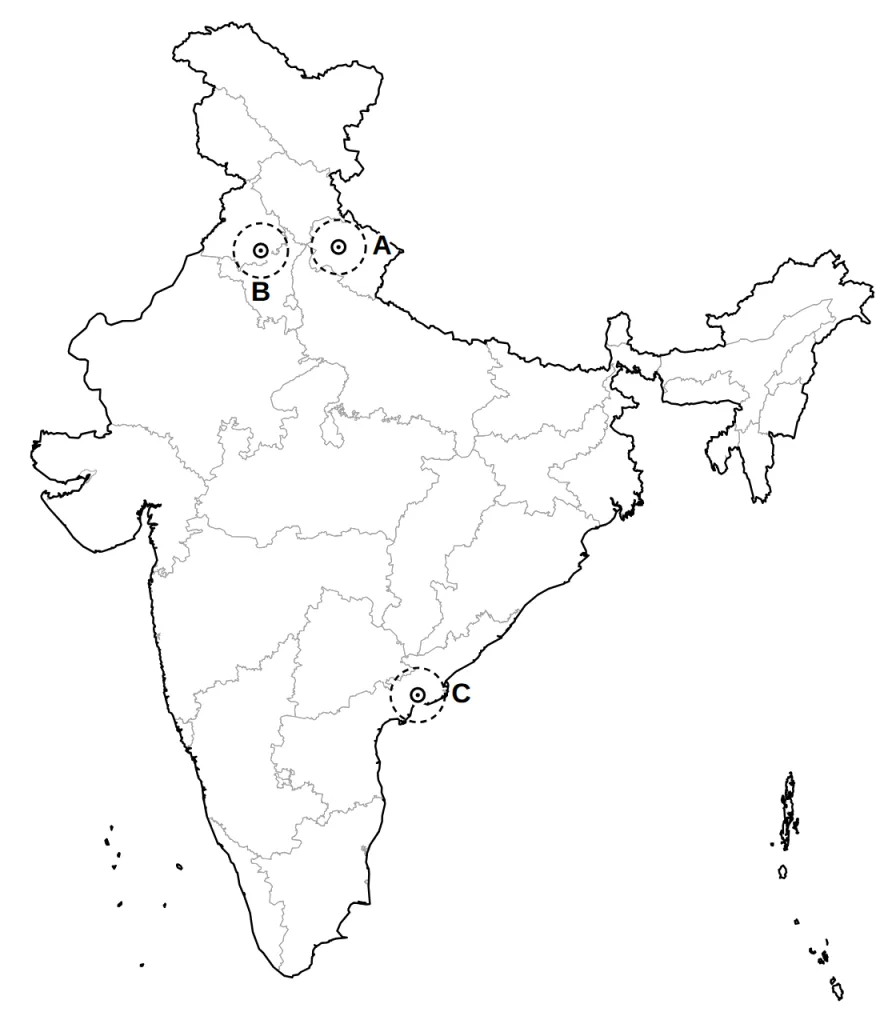 Answer map showing areas A, B and C