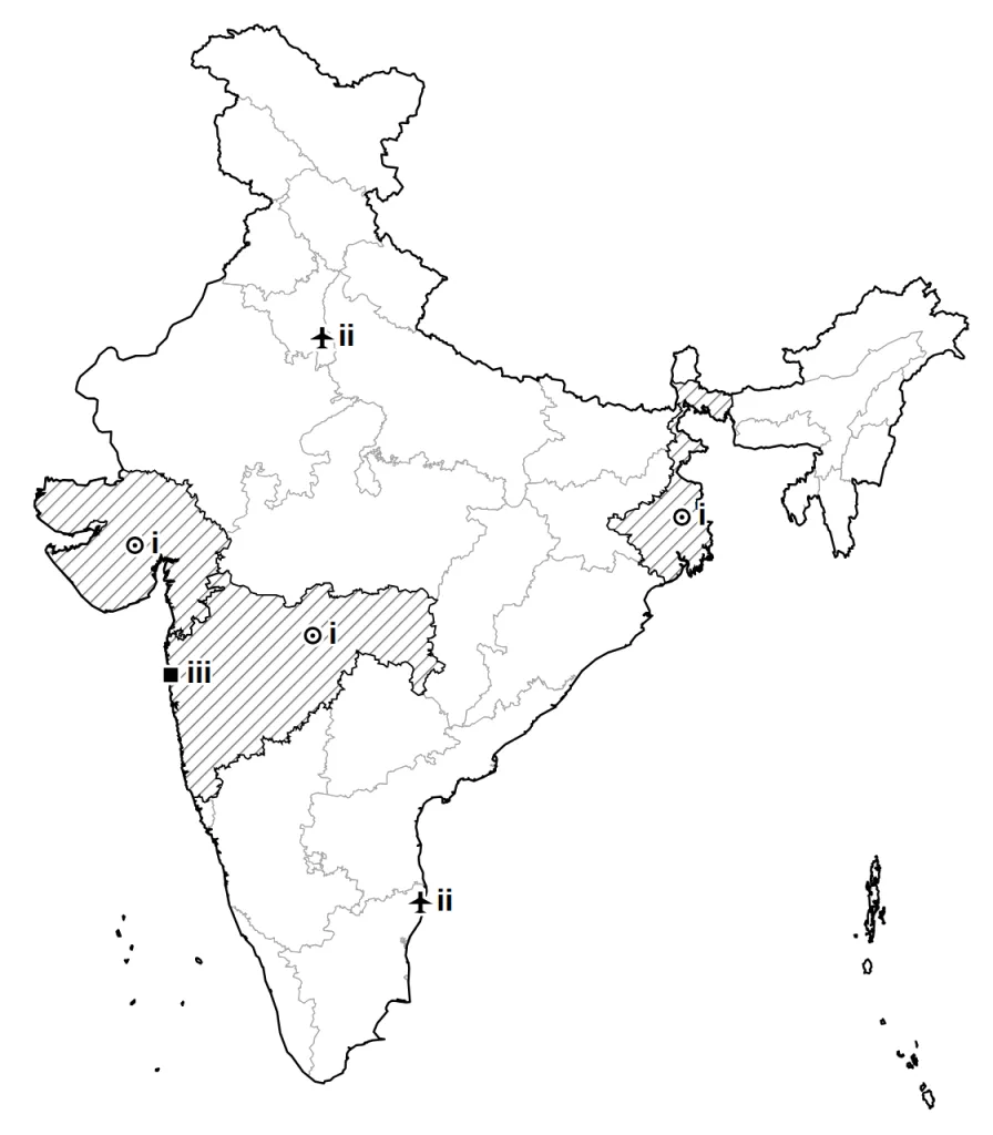 Answer map with the places of each part marked
