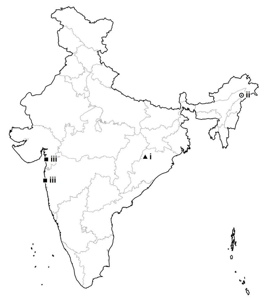 Answer map with the places of each part marked