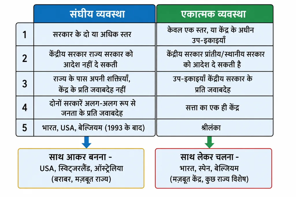 संघीय और एकात्मक सरकार की तुलना
