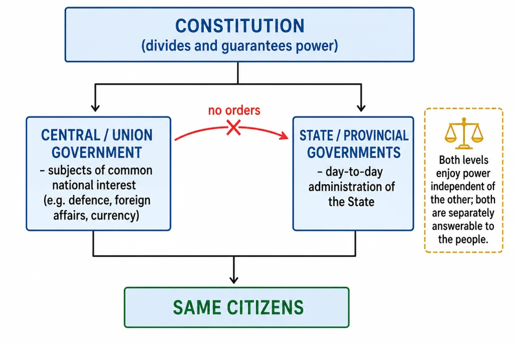 Two levels of government sharing power in a federation