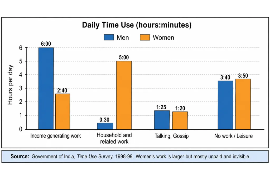 Bar chart of daily time use by men and women