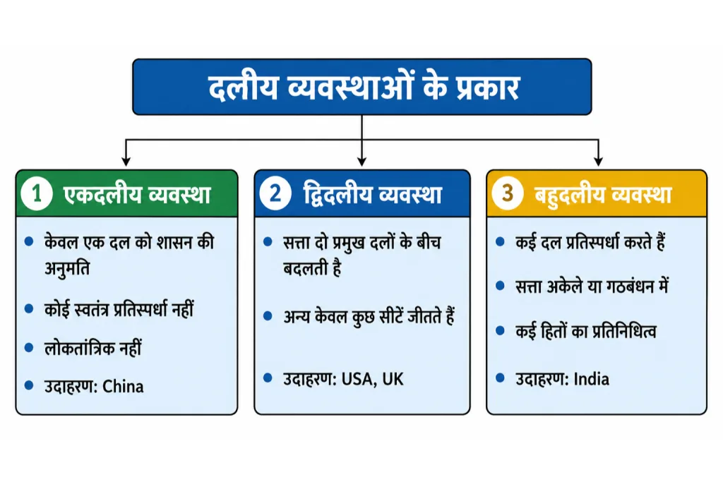 एकदलीय, द्विदलीय और बहुदलीय व्यवस्थाएँ