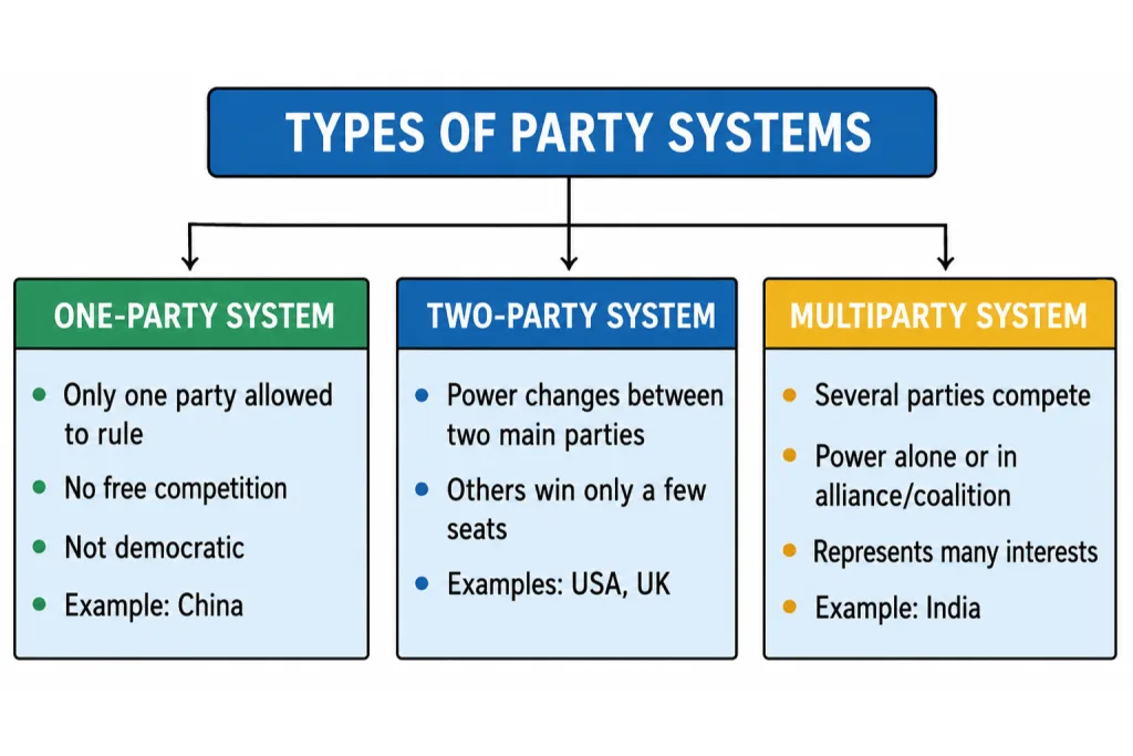 One-party, two-party and multiparty systems