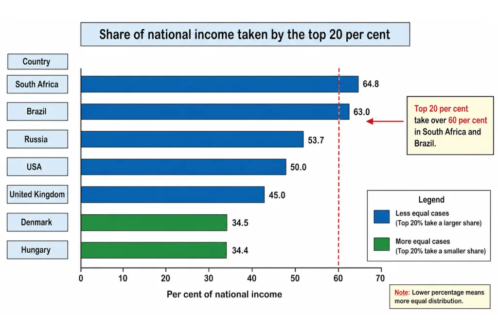 Top twenty per cent income share by country