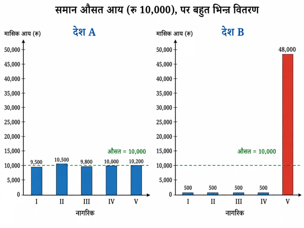 समान औसत आय पर भिन्न वितरण