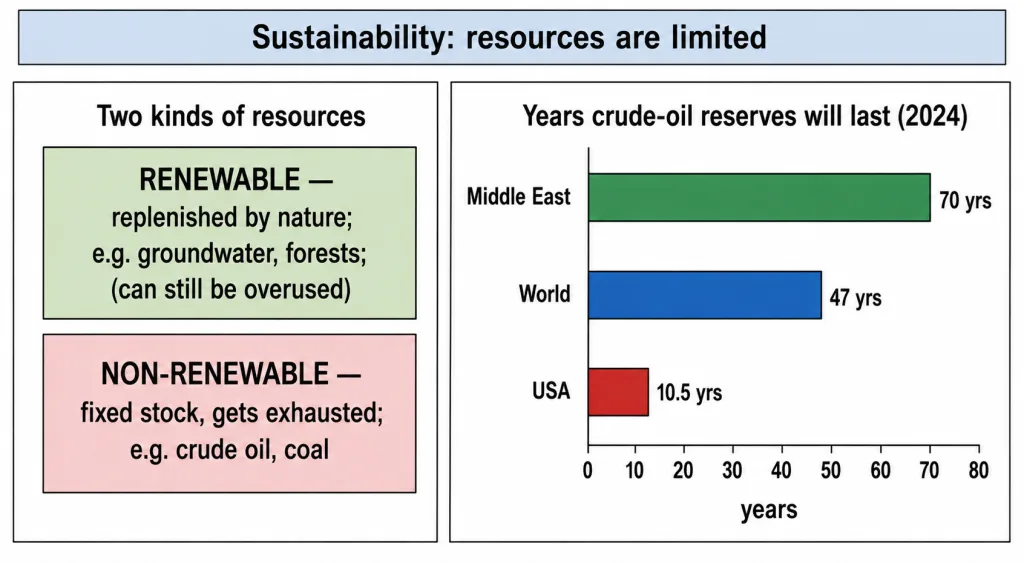 Renewable and non-renewable resources and crude oil reserves