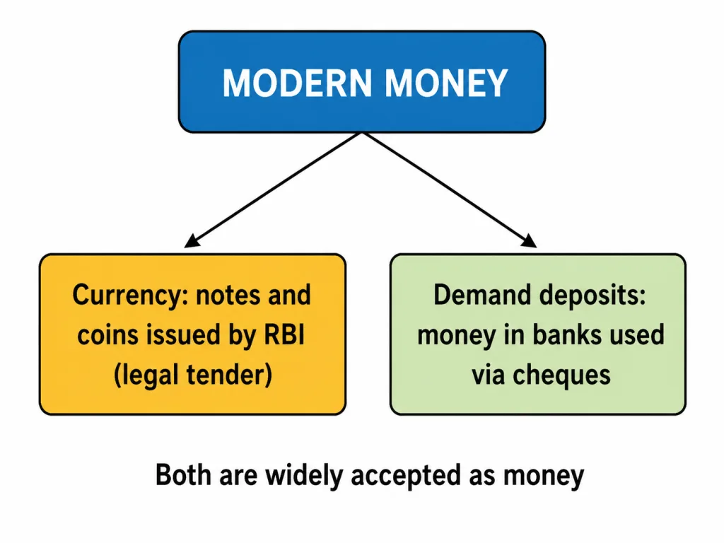 Modern money as currency and demand deposits