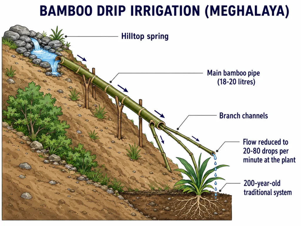 Meghalaya bamboo drip irrigation system