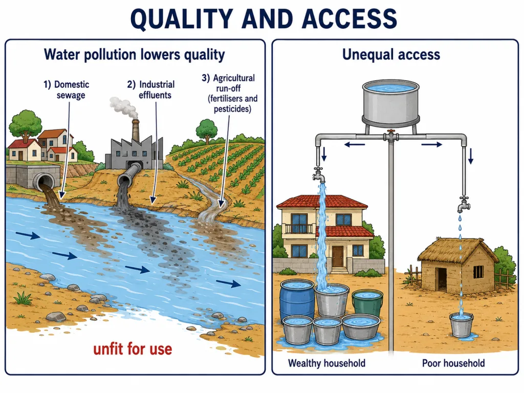 Water scarcity from poor quality and unequal access