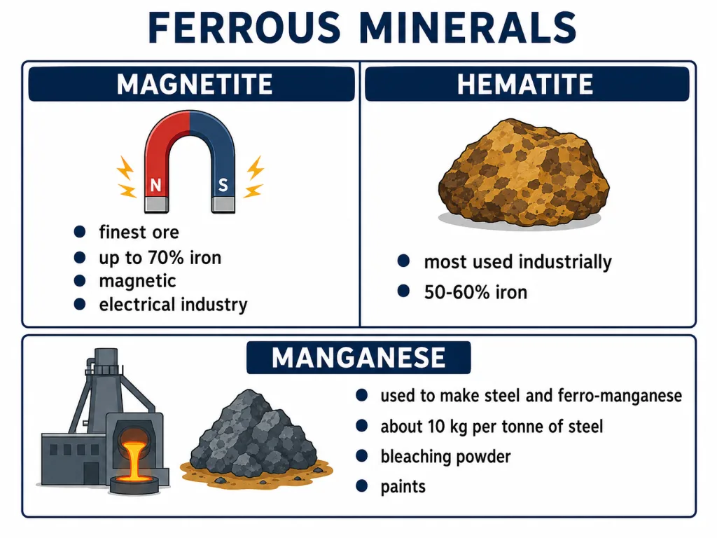 Iron ores magnetite and hematite with manganese