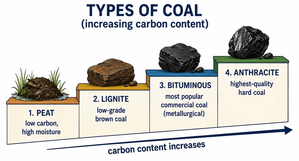 Four types of coal by carbon content