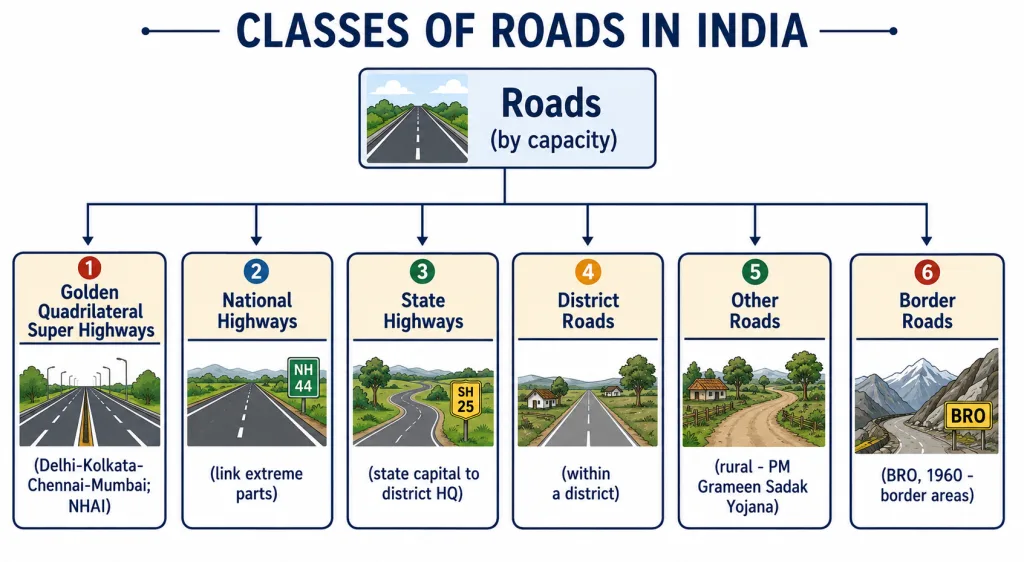 Six classes of Indian roads