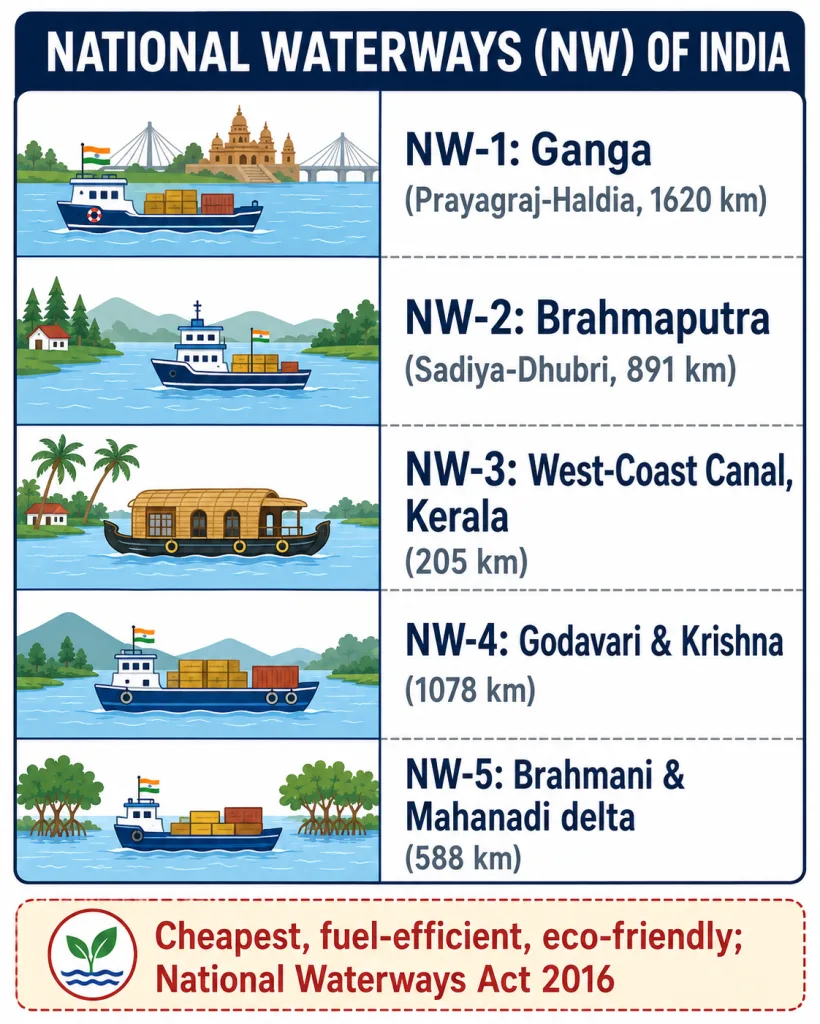Five major National Waterways of India