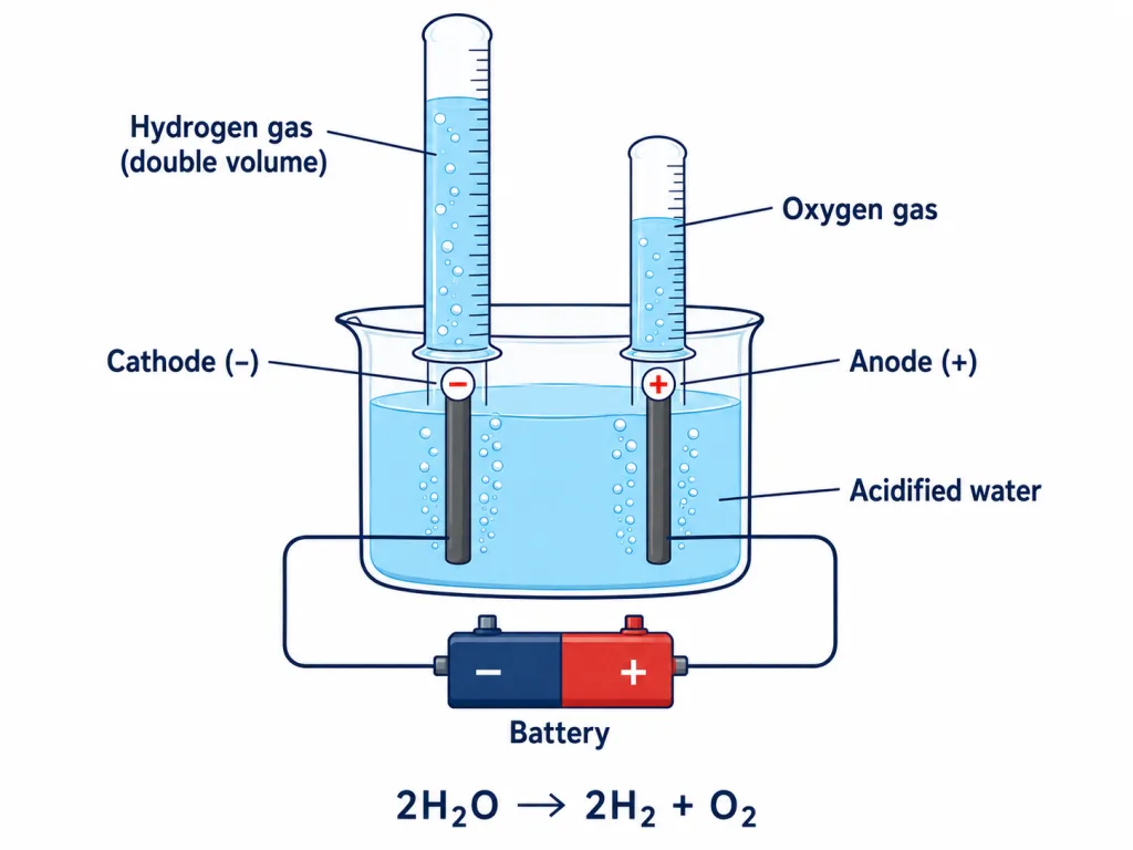 Electrolysis of water producing hydrogen and oxygen gases