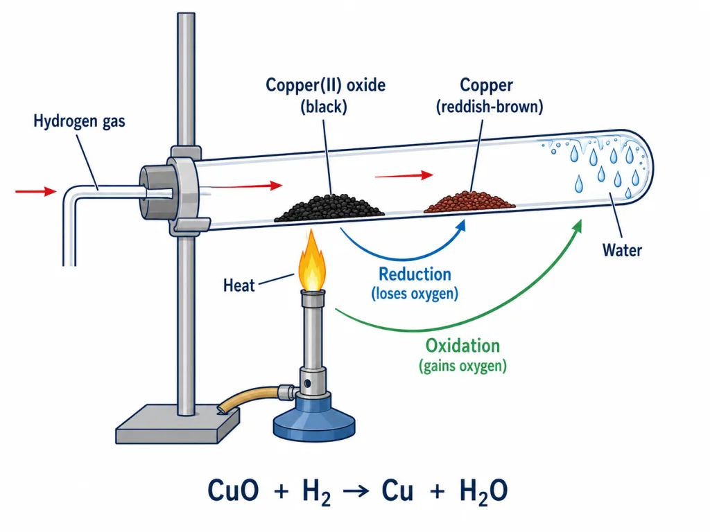 Redox reaction: hydrogen reducing copper oxide to copper