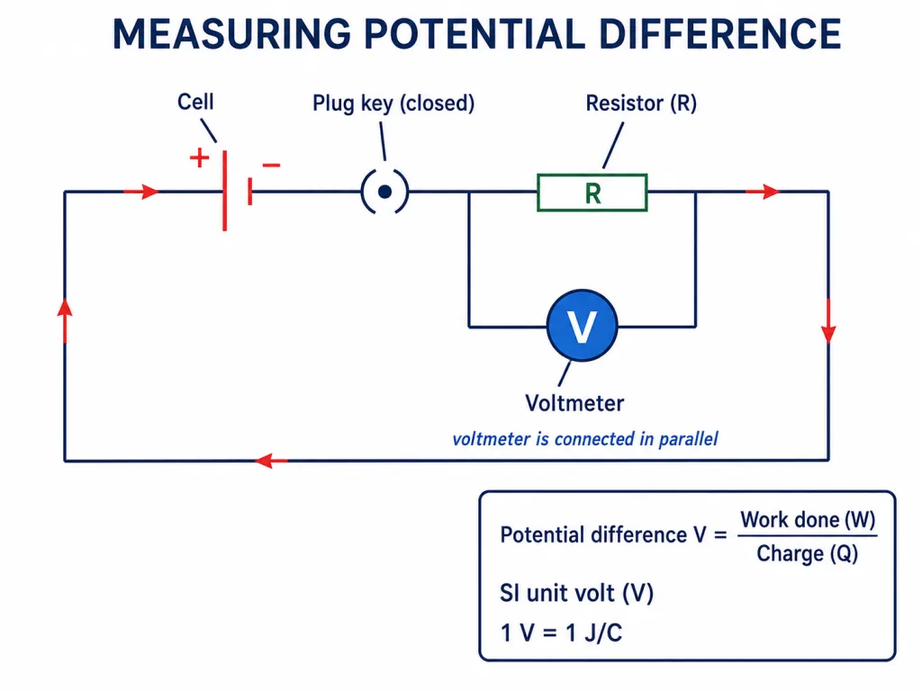 Voltmeter in parallel measuring potential difference