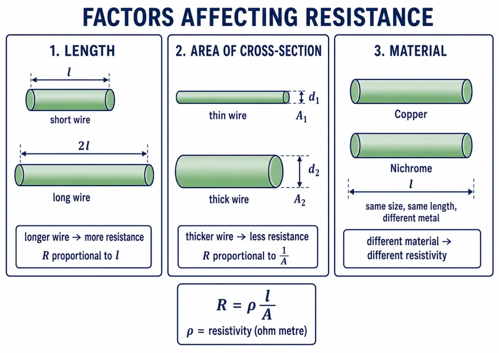 Resistance depends on length, area and material