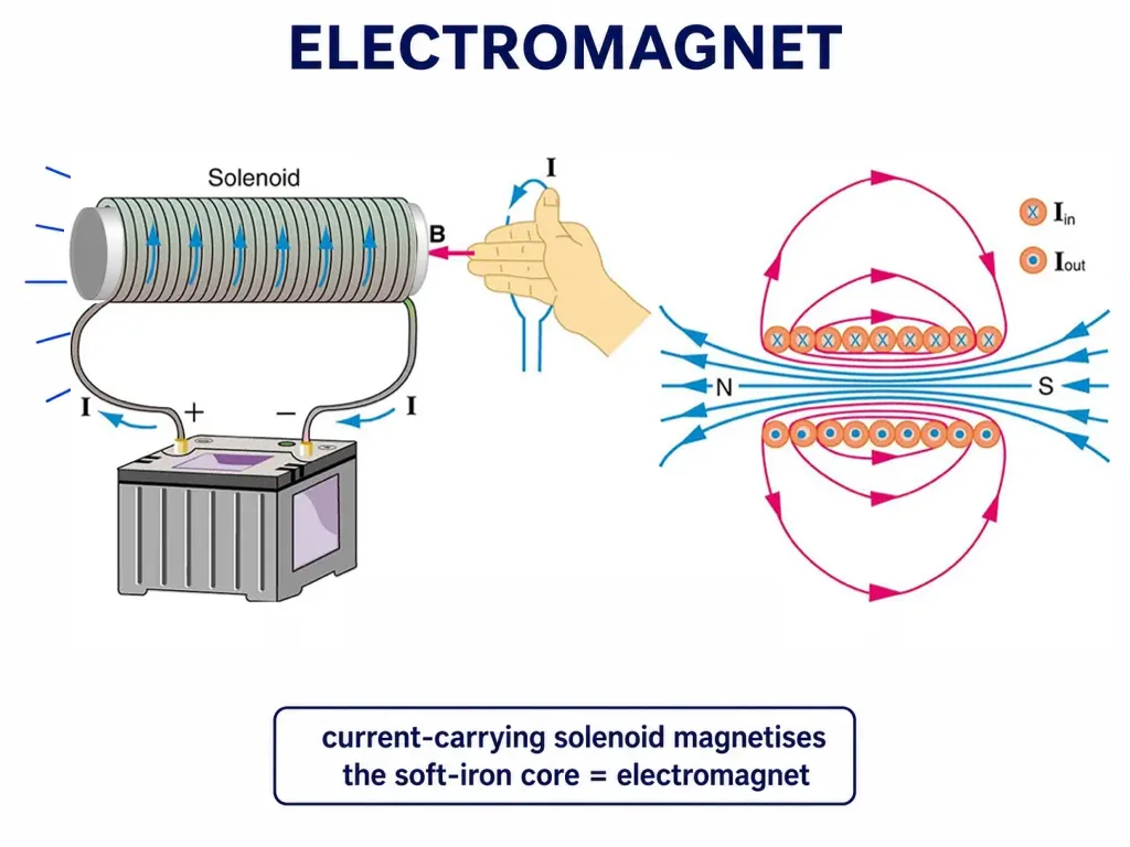 Electromagnet with soft iron core inside a solenoid