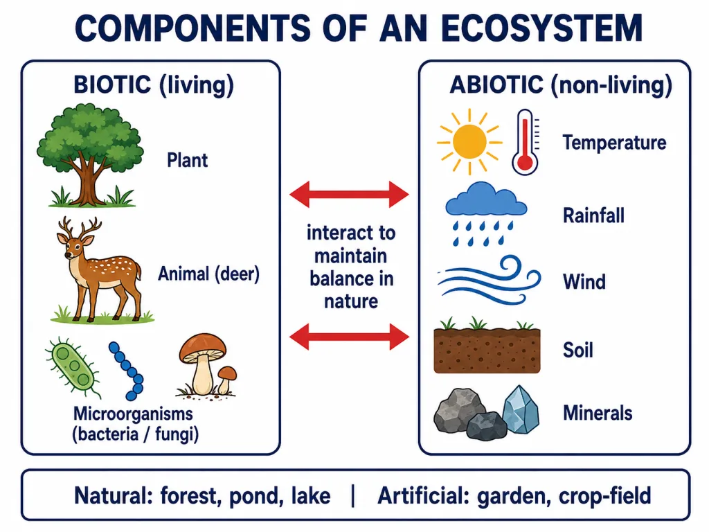 Ecosystem biotic and abiotic components in balance