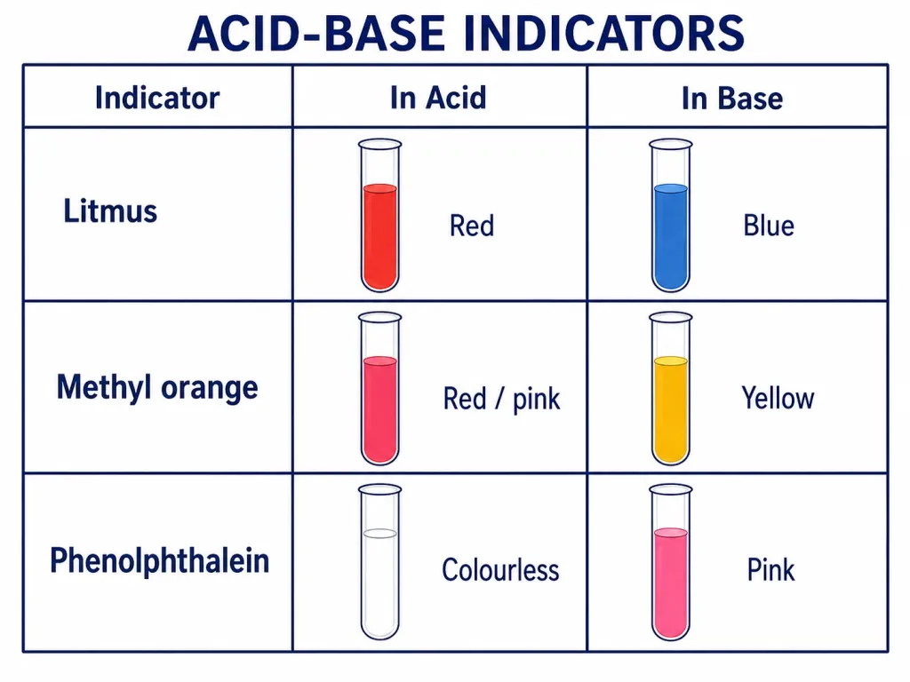 Indicator colours in acidic and basic solutions