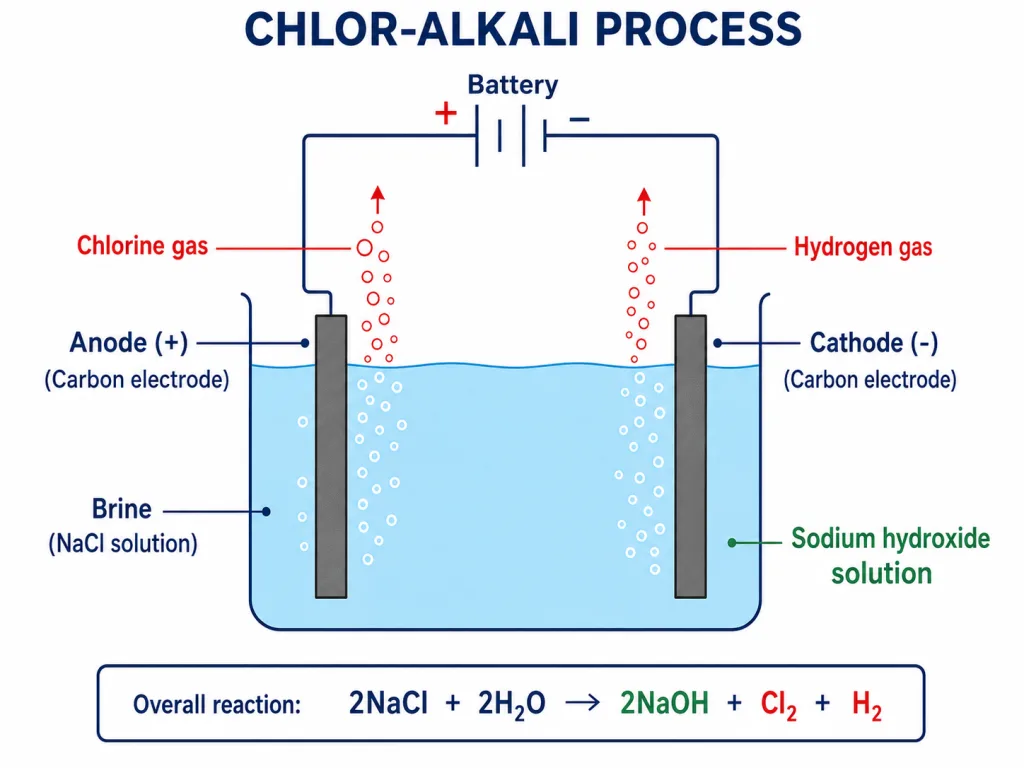 Chlor-alkali process: electrolysis of brine solution