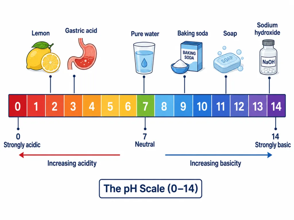 pH scale from 0 to 14 with everyday examples